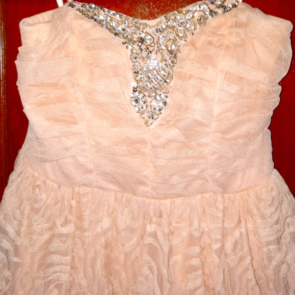 Trixxi Rosette Maxi Dress Blush Rhinestone Bodice Formal Prom Party NWT